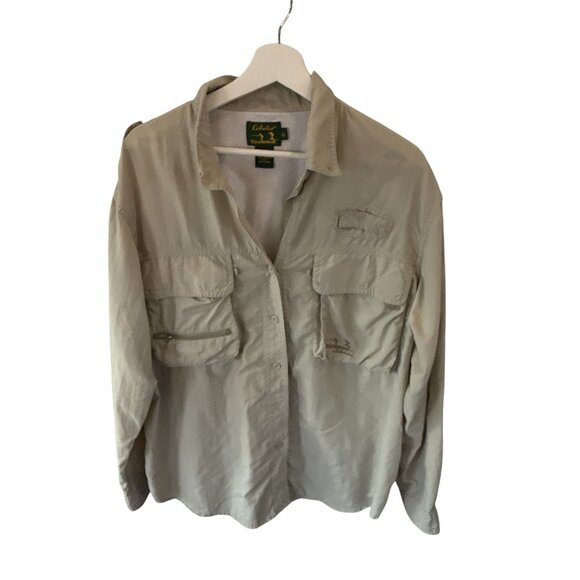 Cabela's Guidewear Fishing Shirt Large Tan Vented Nylon Outdoor Long Sleeve - Picture 1 of 7
